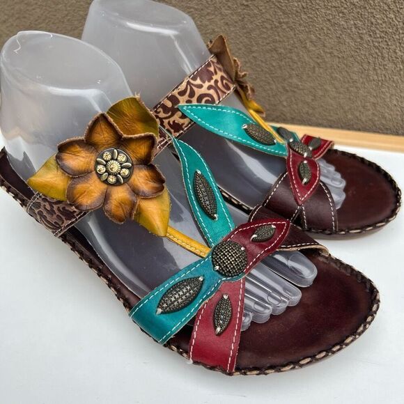 LArtiste Spring Step Flower Rhinestone Wedge Sandals Charlotte Size 41 US 9.5-10 - Picture 2 of 8